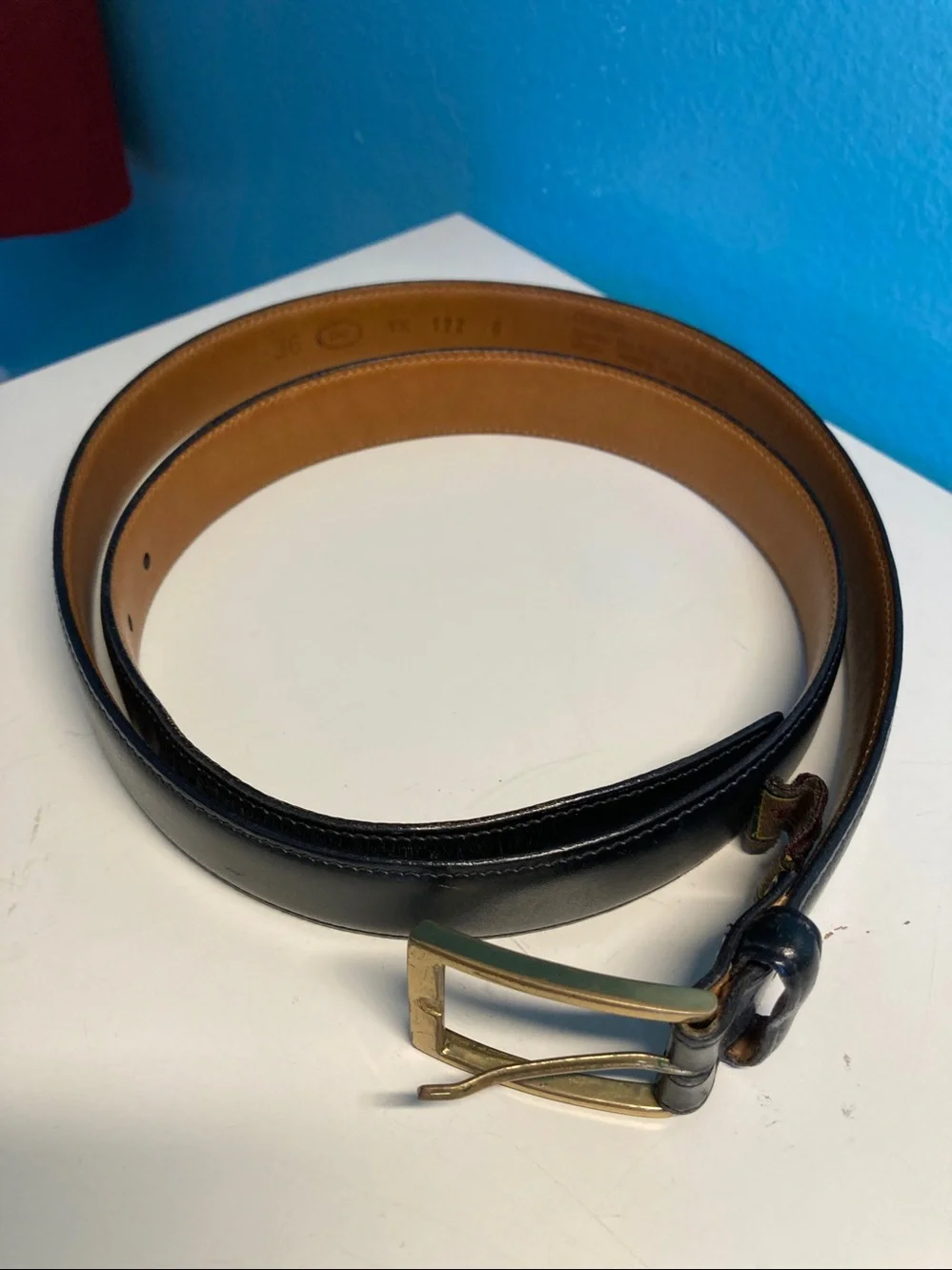 Trafalgar Mens Black Leather Cortina Belt Size 36 Handmade in USA
